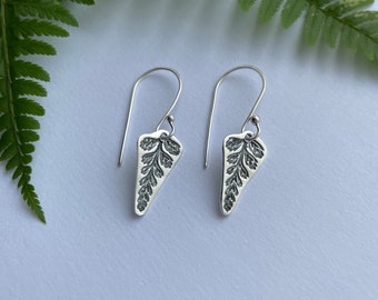 Small Recycled Silver Fern Leaf Earrings | Handmade Leaf Earrings | Eco Friendly Earrings | Fern Leaf Jewellery | Fern Earrings  Jewellery