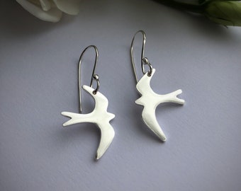 Eco Silver Bird Earrings | Handmade Bird Earrings | Recycled Silver Swift Earrings | Silver Bird Jewellery | Bird Gift