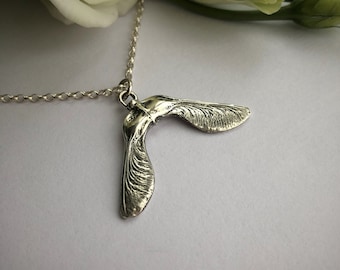 Large Eco Silver Sycamore Seed Pendant | Recycled Silver Helicopter Pendant | Sycamore Seed Jewellery | Sycamore Necklace