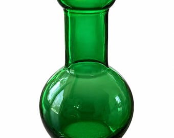 Smaragdgroene glazen vaas, kleine ronde vaas voor bloembollen, vaas met uitlopende rand, decoratieve groene glazen woondecoratie
