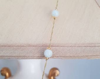 Beautiful Long Semi Precious Ice Quartz & Howlite Knotted Necklace