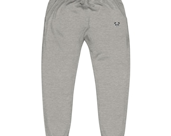 Light Grey Fleece Sweatpants, Embroidered Panda Joggers, Unisex Slim Fit Sweatpants, Lounge Pants, Cozy Gift