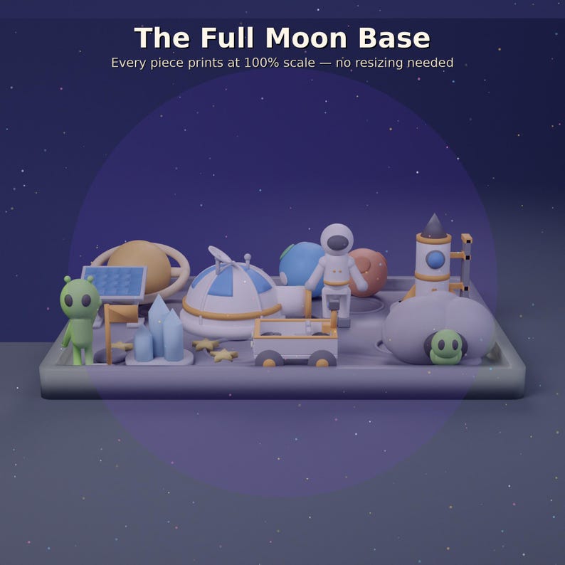 Space Adventure Sensory Play Set STL, 3D Printable Moon Base Play World ...