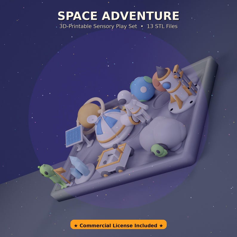 Space Adventure Sensory Play Set STL, 3D Printable Moon Base Play World ...