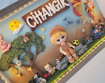 Letrero personalizado 3D de cometa de polvo de piedra con nombre, decoración LED de animales del bosque para habitación infantil, regalo para niño