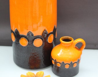 2 Jasba  Vases Set WGP  Orange West German Pottery  Fat Lava