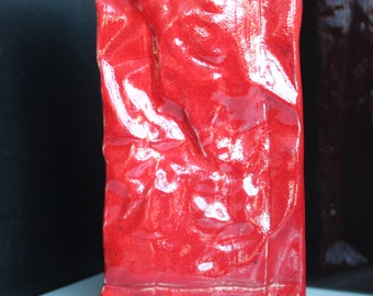Rare Bay Vase  West Germany Retro Mid century Fat Lava Red "Bag vase"
