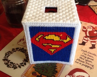 Super hero plastic canvas tissue box cover