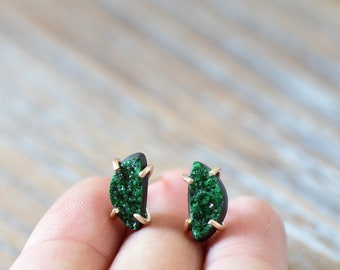 Natural Druzy Stone Earrings Gift for Her Uvarovite Earrings Uvarovite Garnet Studs Birthday Gift Gold Filled Green Stone Studs