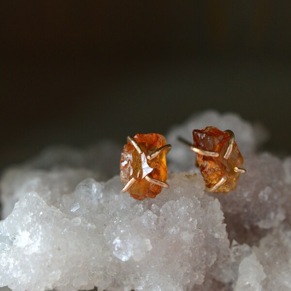 Golden Yellow Citrine Studs. Raw Crystal Prong Earrings. Citrine Gold Filled Earrings. Golden Crystal Raw Studs. November Birthstone