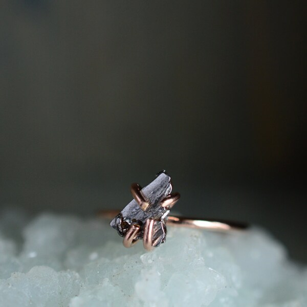 Rose Gold Meteorite Ring. Outer Space Meteorite Rose Gold Prong Ring. Shooting Star Meteorite Rose Gold Filled Ring. Outer Space Jewelry