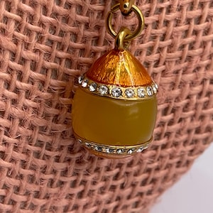 Great gift idea Mother&#39;s Day Birthday Weddings Graduation Joan Rivers Faberge Egg Pendant Charm Gold Orange Enamel Rhinestones Jeweled Beaut