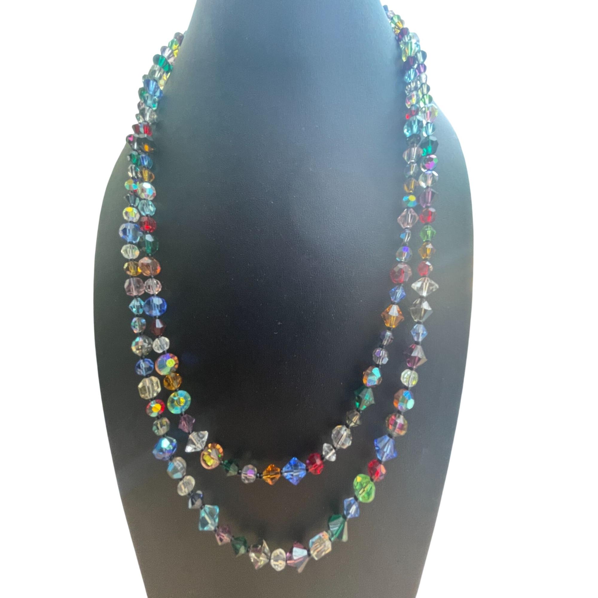ヴィンテージ マルチカラー クリスタル ビーズ ネックレス ファセット