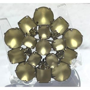 Weiss Vintage Yellow Satin Art Glass With Rhinestone Accent Floral Brooch Pin