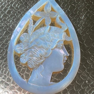 Antique or Vintage Carved Mother of Pearl Cameo Pendant A Gorgeous Rare Unique Pc From the Past