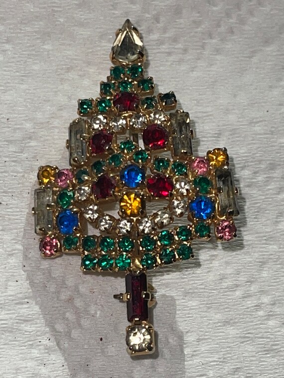 Vintage Rhinestone Ornament Christmas Tree brooch… - image 3