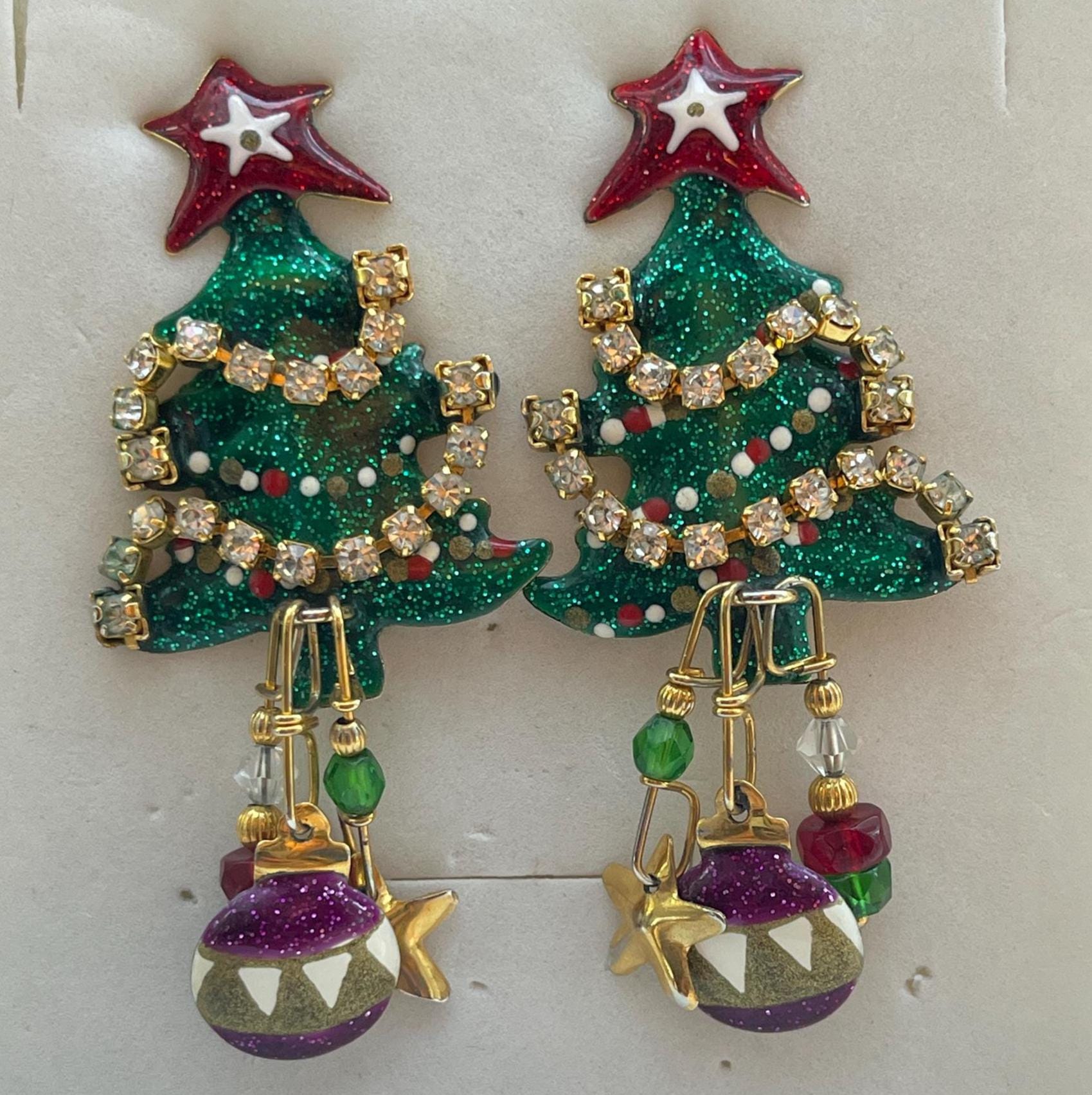 Lunch At The Ritz Christmas Tree Belt Chain Rhinestone Crystal Santa Reindeer Lunch at the Ritz Christmas Earrings - Etsy main image 3