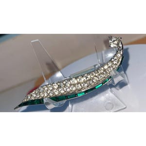 Vintage Boucher Emerald Green & Clear Rhinestone Brooch Pin Invisibly Set Emerald Green Glass Stones