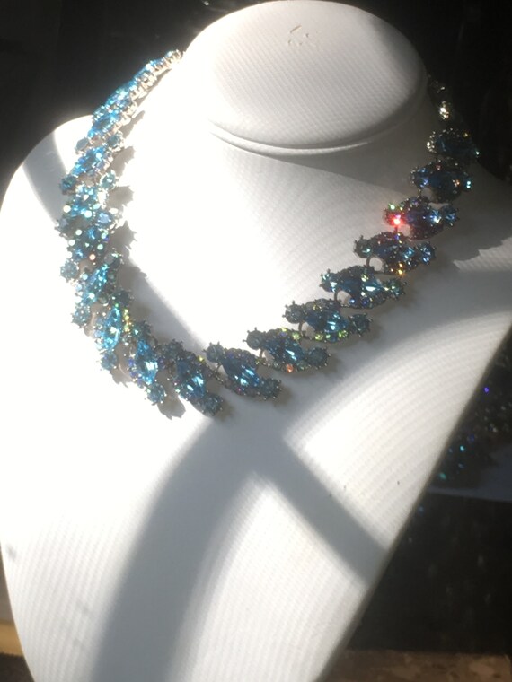 Vintage High End Aqua Stunning Rhinestone  Neckla… - image 8