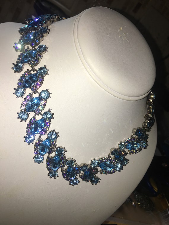 Vintage High End Aqua Stunning Rhinestone  Neckla… - image 1