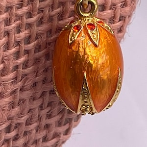 Great gift idea Easter Mother&#39;s Day Birthday Weddings Graduation Vtg Joan Rivers Faberge Inspired Egg Pendant Charm Gold Orange Pave