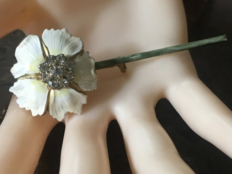Vtg Floral Enamel RHINESTONE Done by SANDOR Brooch the Perfect Beauty to Wear during the Upcoming Seasons!