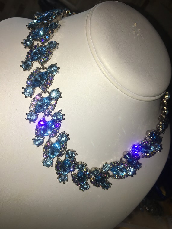 Vintage High End Aqua Stunning Rhinestone  Neckla… - image 5