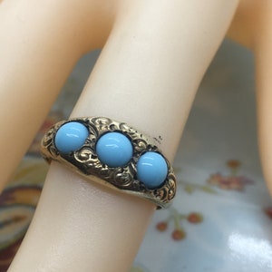 Antique Early Victorian 14K Domed 3 Turquoise Ring Band 1890s - 1900s 3 grams Size 6 a Gorgeous Ring A Gorgeous Piece of Finger Candy!
