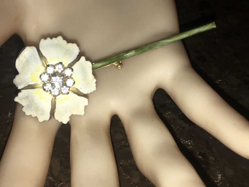 Vtg Floral Enamel RHINESTONE Done by SANDOR Brooch the Perfect Beauty to Wear during the Upcoming Seasons!