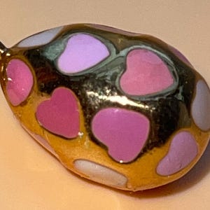 VTG Joan Rivers Pink Purple Enamel Hearts Set in Gold Plated Metal Egg Pendant Charm Collectible Great Gift Idea Valentines Day