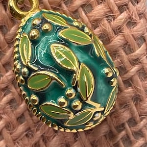 Great gift idea Easter Mother&#39;s Day Birthday Weddings Graduation Joan Rivers Faberge Inspired Egg Pendant Charm Gold Spring Green Ivy Enamel