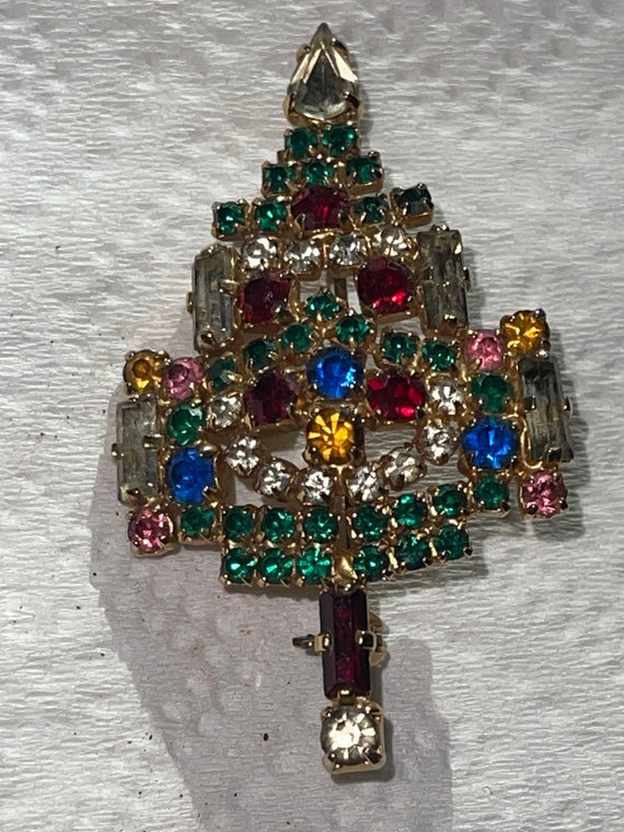 Vintage Rhinestone Ornament Christmas Tree brooch… - image 4