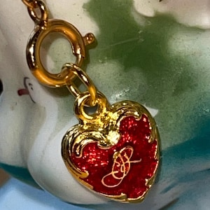 VTG Joan Rivers Red Enamel Heart Set in Gold Plated Metal  Pendant Charm Collectible Great Gift Idea Valentines Day