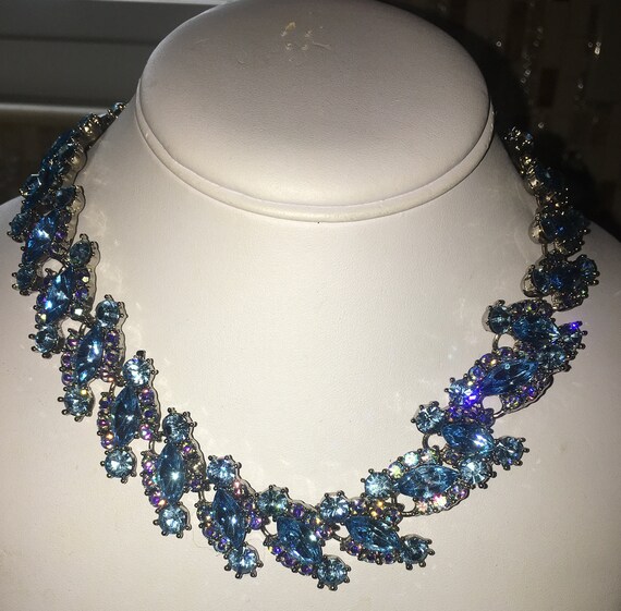 Vintage High End Aqua Stunning Rhinestone  Neckla… - image 3