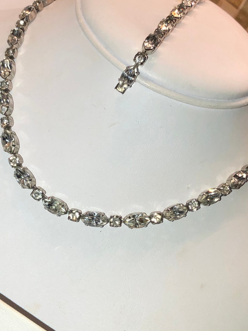 1950s Vintage Unsigned CLEAR Rhinestone Glass Rhodium Based Necklace /& Bracelet Stunning Beauty Ready for the Upcoming Holidays!