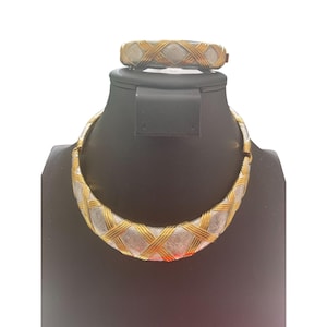 Vintage High End Designer Lavin Paris Gold-tone and Silver - Tone Woven Choker Necklace and Matching Bracelet Set