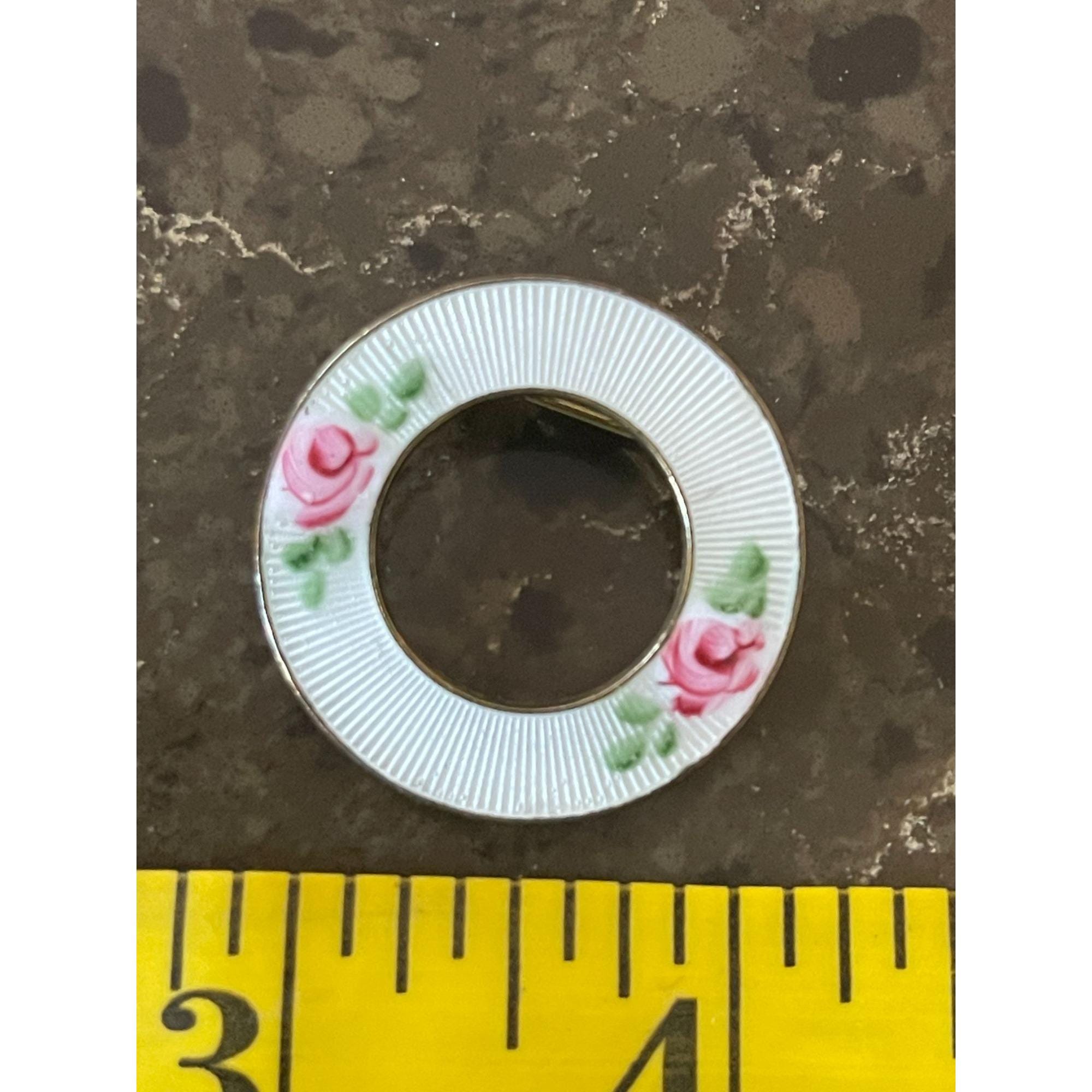 Broche Ronde émaillée Rose Vintage - Très Bon état - Bijou Fantaisie Rétro