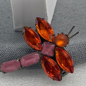 Vtg Whimsical Figural Brilliant Colorful Czech Glass Dragonfly Pink Orange Fuchsia Beauty A  Gorgeous Brooch  From Days gone By!