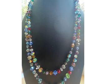 クリスタルビーズネックレス ヴィンテージ マルチカラー クリスタル ビーズ ネックレス ファセット