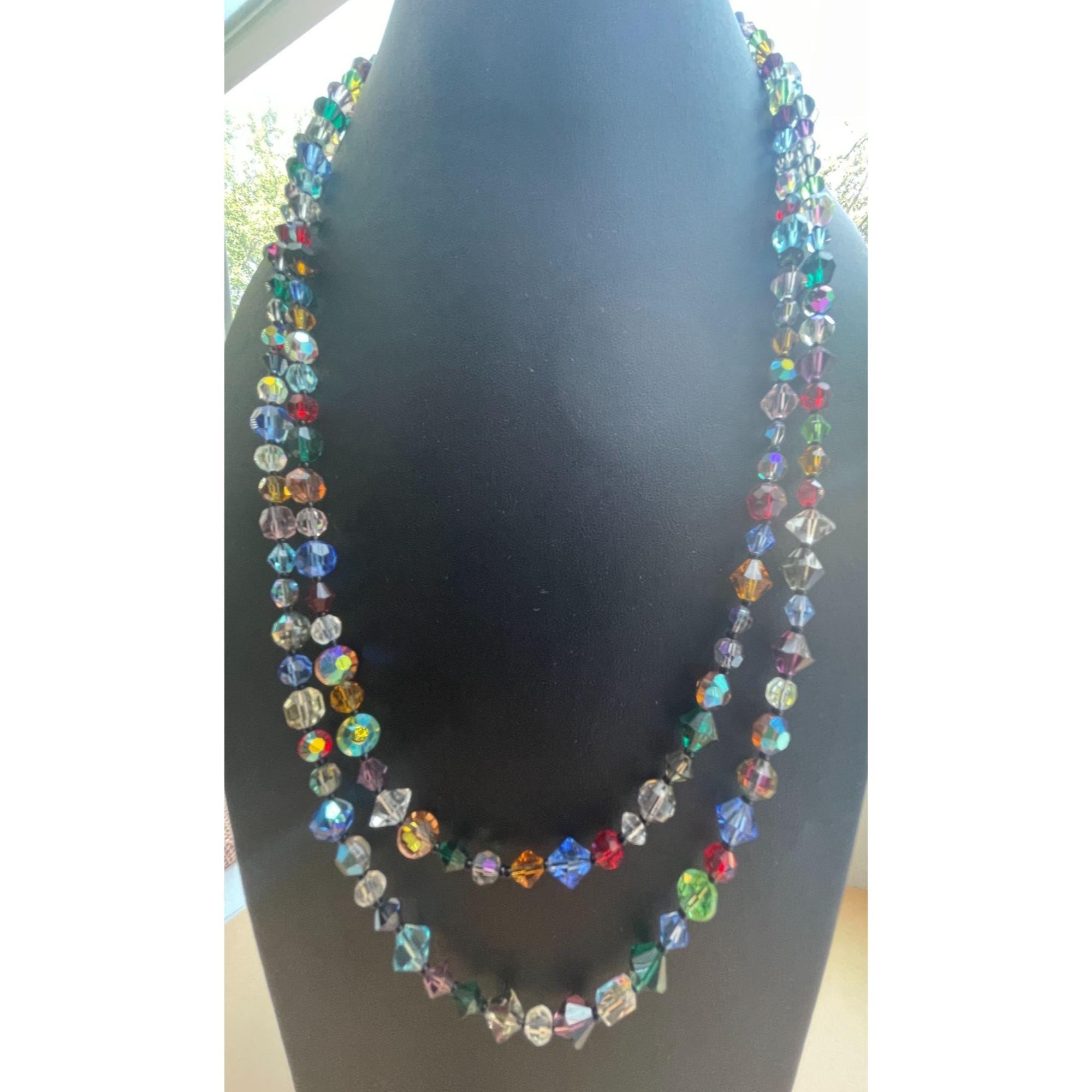 ヴィンテージ マルチカラー クリスタル ビーズ ネックレス ファセット