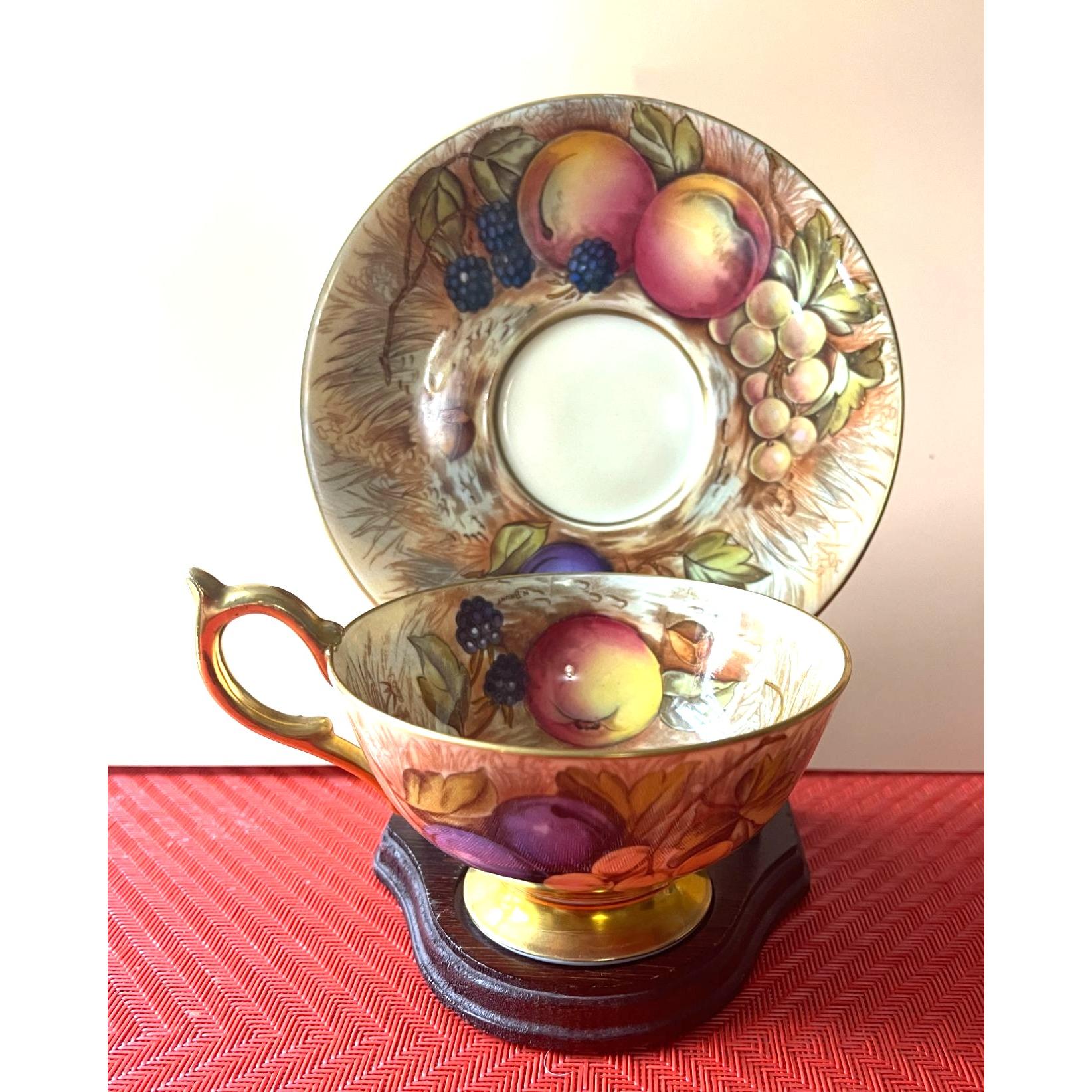 Vtg Aynsley England Bone China Fruit Design Tea Cup & Saucer