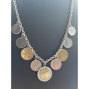 Vintage Estate Milor Italy 925 zilveren dikke Italiaanse lire bedelketting met 9 munten