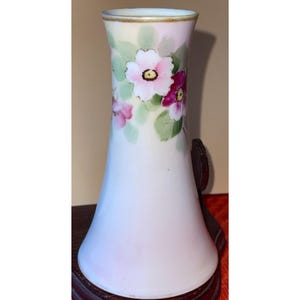 Vintage Hand-Painted Nippon Porcelain Vase Hatpin Holder Pink Fuchsia Florals With Floral Design