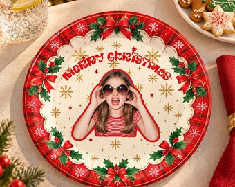 Custom Photo Christmas Paper Plates, Personalized Holiday Party Plates, Christmas Dinnerware, Festive Xmas Party Supplies