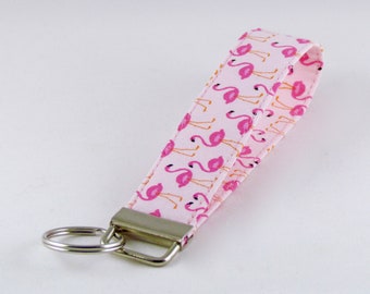 Pink Flamingos Key Fob - Key Chain - Key Fob Wristlet - Key Holder - Key Strap - Fabric Key Chain