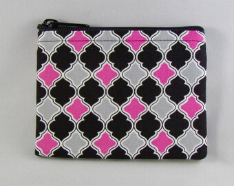 Pink/Gray Quatrefoil Coin Purse - Coin Bag - Pouch - Accessory - Gift Card Holder