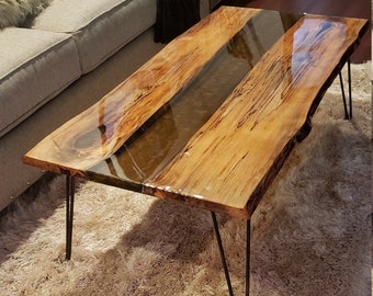 Live Edge River Table | Epoxy and Wood Coffee Table | Ambrosia Maple