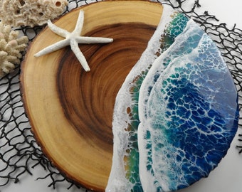 Charcuterie Board, Epoxy Ocean Waves on Live Edge Wood, Mothers Day Gift, Serving Platter