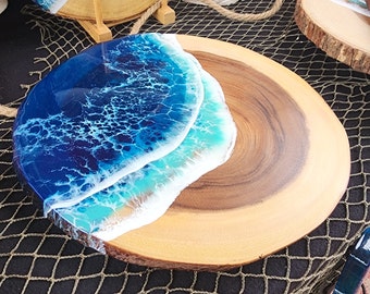 Epoxy Resin Ocean Waves Serving Platter. Mothers Day Gift. Beach Decor