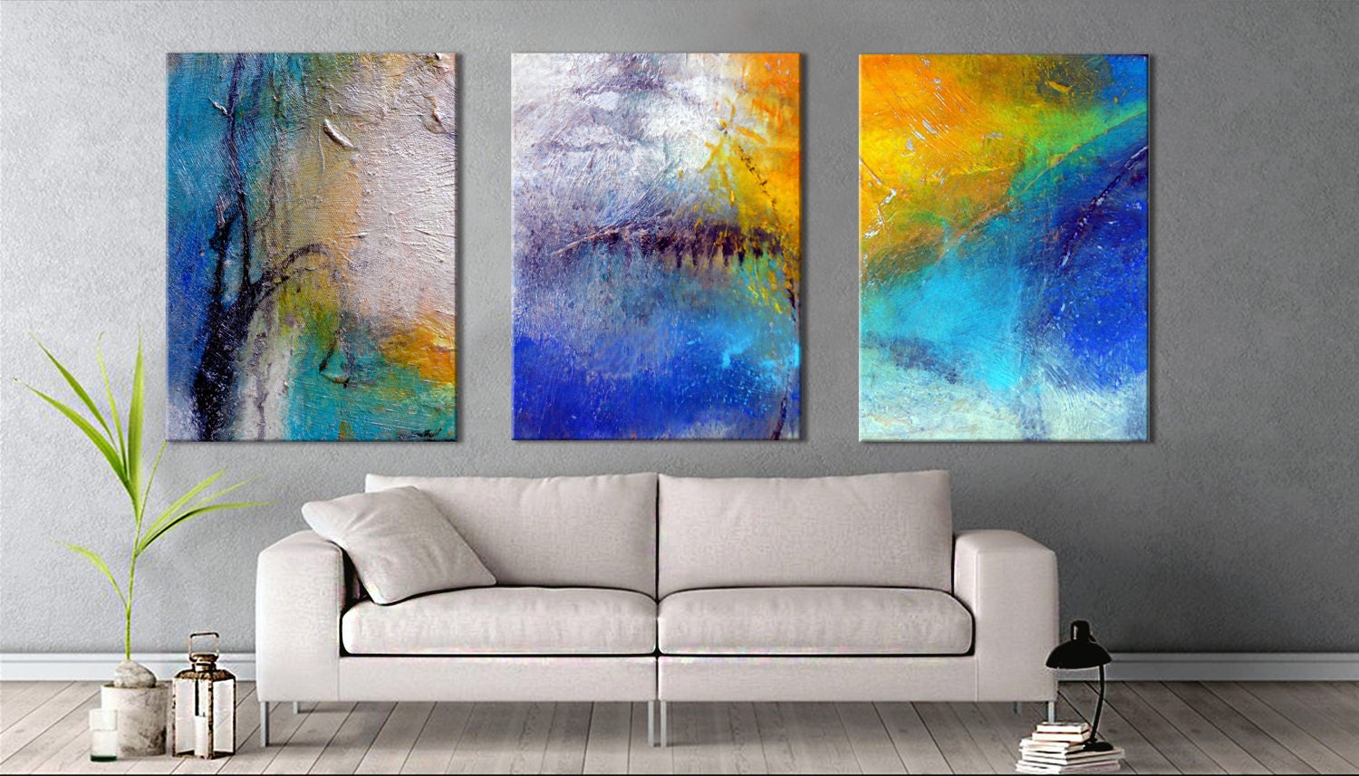 Oversized Wall Art Triptych Abstract Paintings Large Etsy